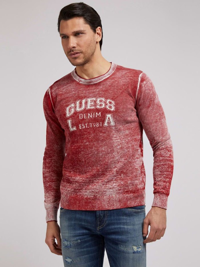 Guess All Over Print Erkek Kazak Kırmızı | TR-583423