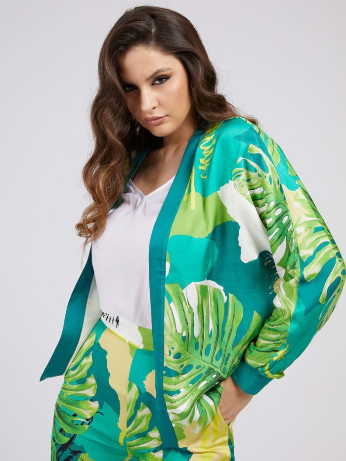 Guess All Over Print Kimono Kadın Ceket Yeşil | TR-428106