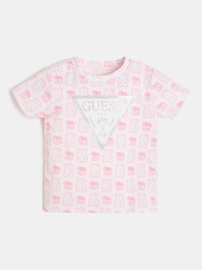 Guess All Over Print Logo Çocuk Tişört Pembe | TR-873976