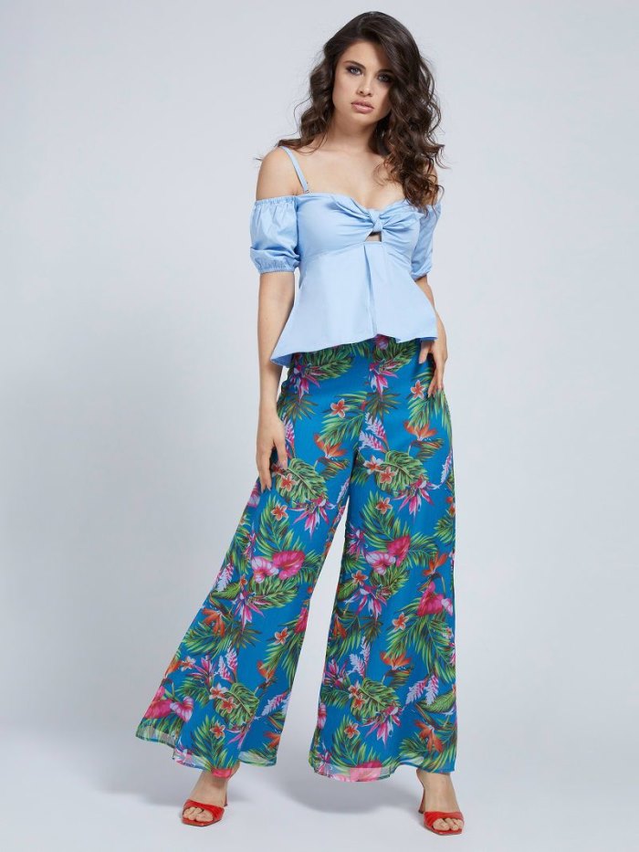 Guess All Over Print Palazzo Kadın Pantolonlar Mavi | TR-916343