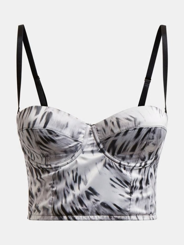 Guess All Over Print Satin Bustier Kadın İç Giyim Siyah | TR-607185