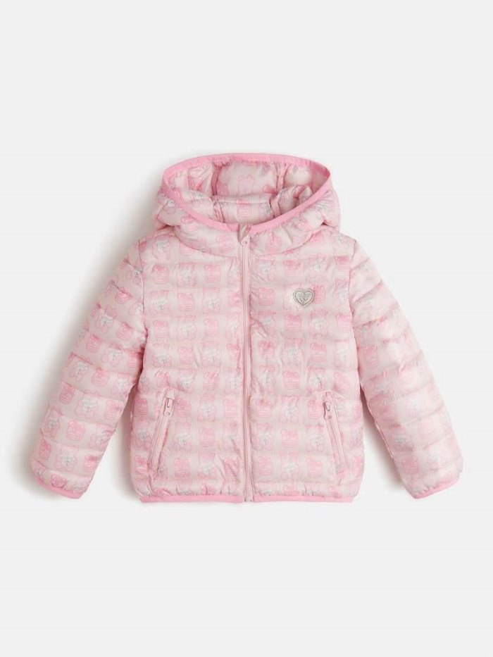 Guess All Over Print Çocuk Puffer Jacket Pembe | TR-138426