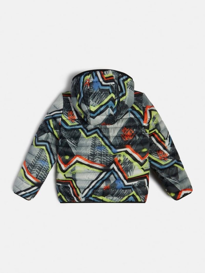 Guess All Over Print Çocuk Puffer Jacket Gri | TR-289625