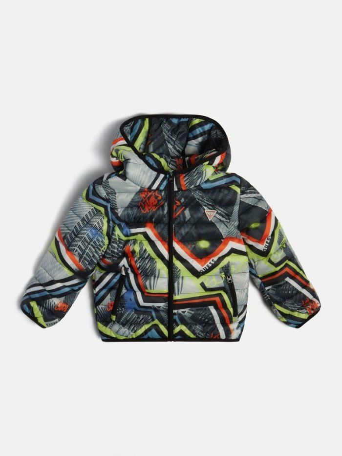 Guess All Over Print Çocuk Puffer Jacket Gri | TR-578240