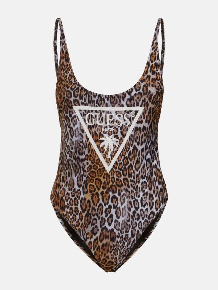 Guess Animal Print Logo Kadın One Piece Swimsuits Animalier | TR-652798