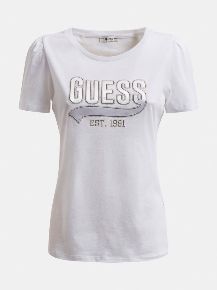 Guess Application Front Logo Kadın Tişört Beyaz | TR-708070