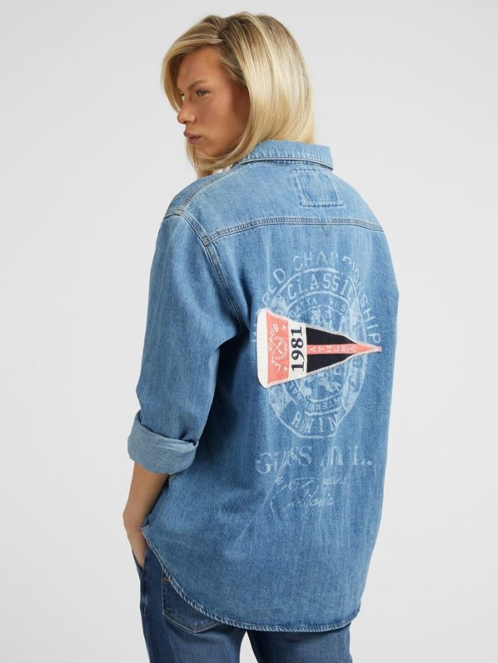 Guess Back Patch Erkek Denim Shirts Mavi | TR-851248