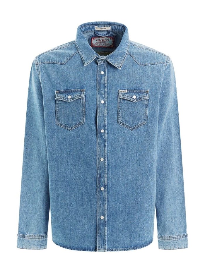 Guess Back Patch Erkek Denim Shirts Mavi | TR-851248