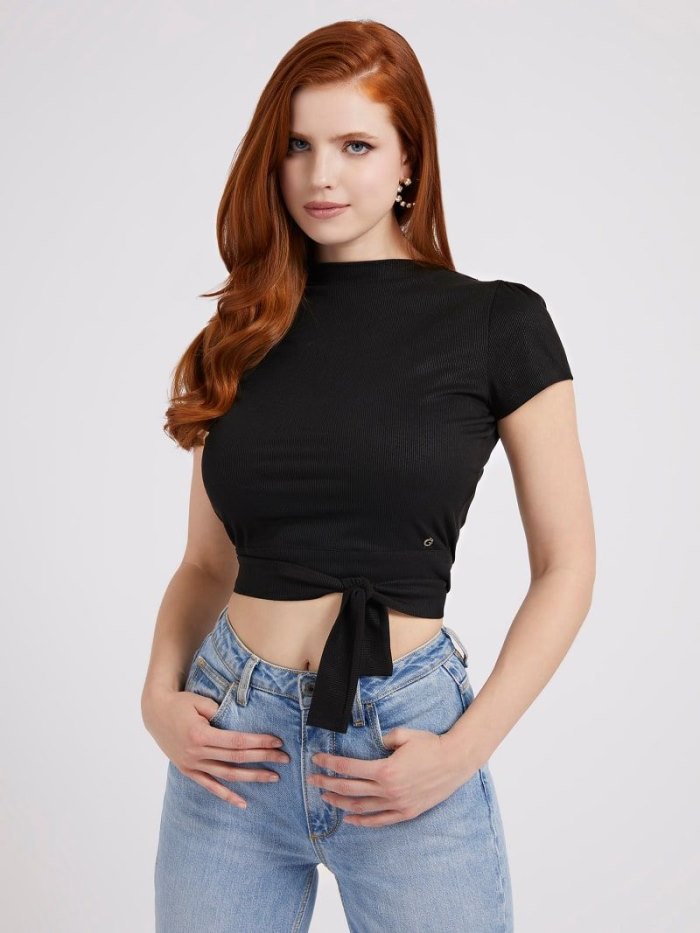 Guess Bow Crop Kadın Üstler Siyah | TR-884816