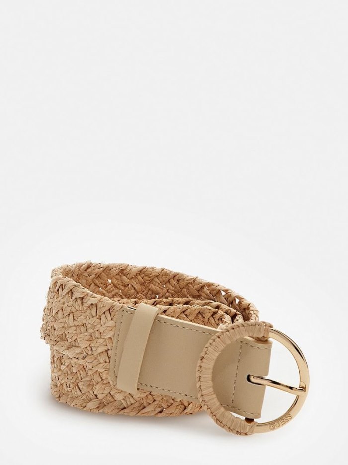 Guess Braided Raffia Belt Kadın Kemer Beyaz | TR-465942