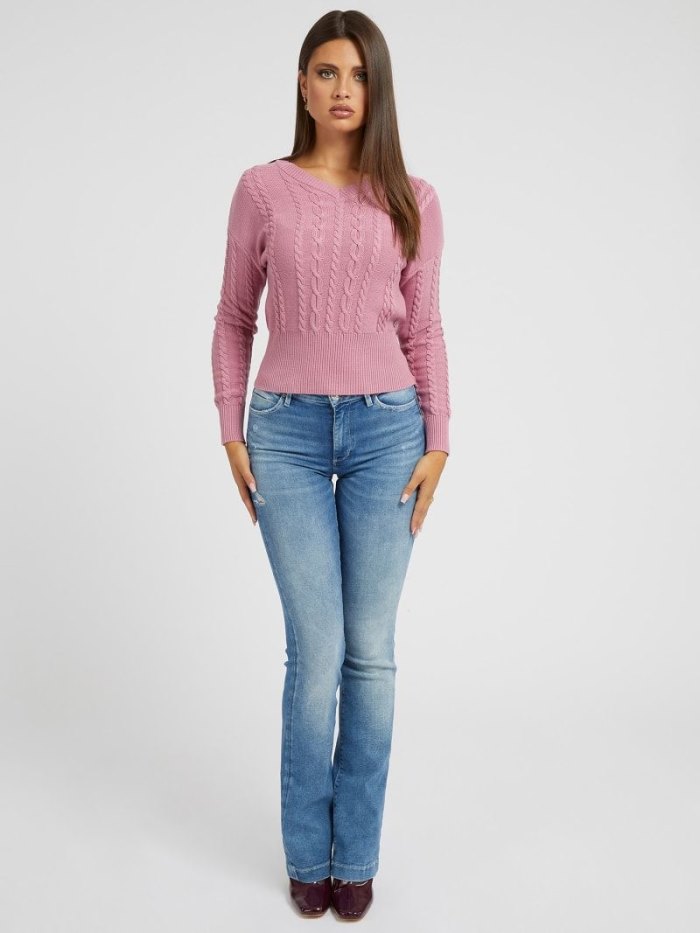 Guess Cable Knit Kadın Kazak Pembe | TR-416533