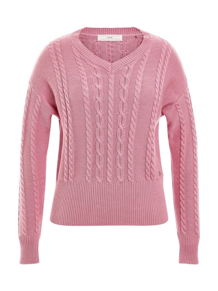 Guess Cable Knit Kadın Kazak Pembe | TR-416533