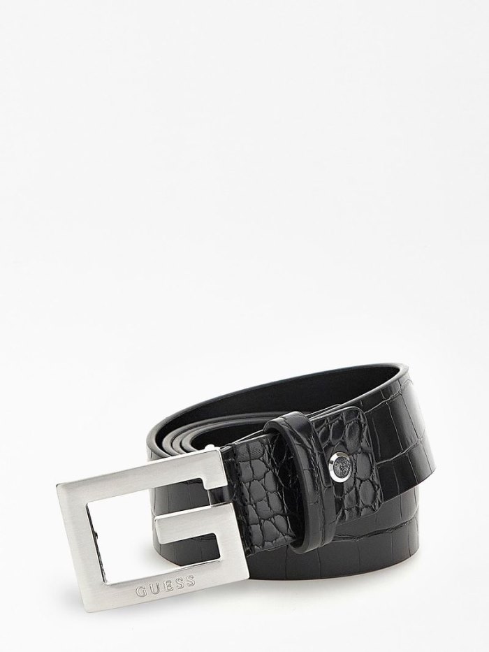 Guess Calabria Croc Print Belt Erkek Kemer Siyah | TR-852479