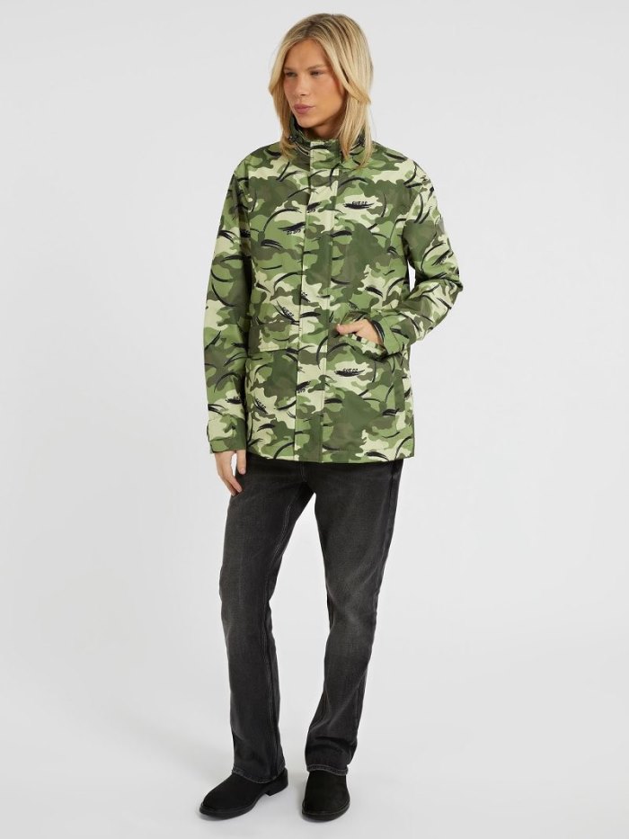 Guess Camouflage Erkek Raincoats Yeşil | TR-050398