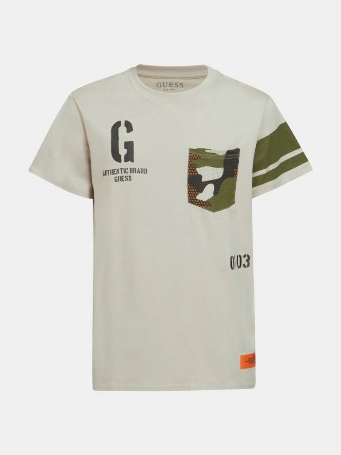 Guess Camouflage Print Pocket Erkek Tişört Bej Rengi | TR-826651