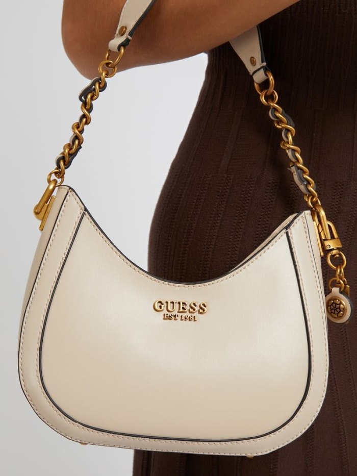 Guess Chain Handle Abey Mini Kadın Hobo Çanta Krema | TR-749751