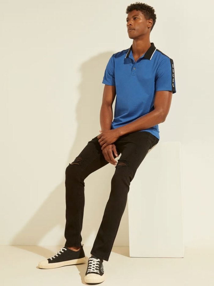 Guess Contrasting Polo Erkek Polo Gömlek Mavi | TR-126856