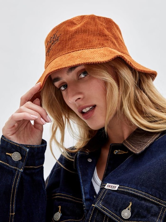 Guess Corduroy Bucket Kadın Şapkalar Kahverengi | TR-724146