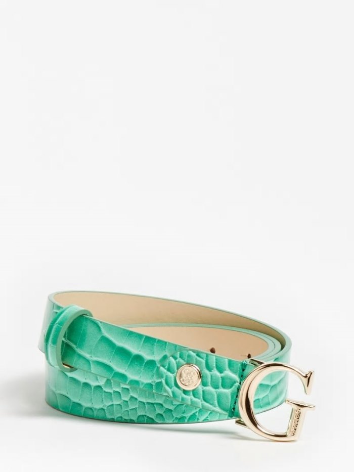 Guess Corily Croc Print Belt Kadın Kemer Yeşil | TR-902304