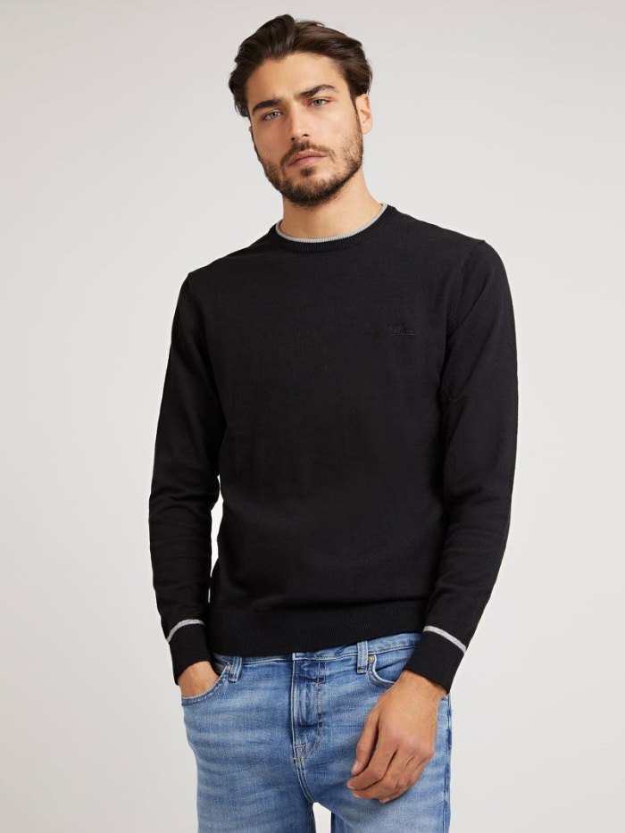 Guess Crew Neck Stretch Pamuklu Erkek Kazak Siyah | TR-257066