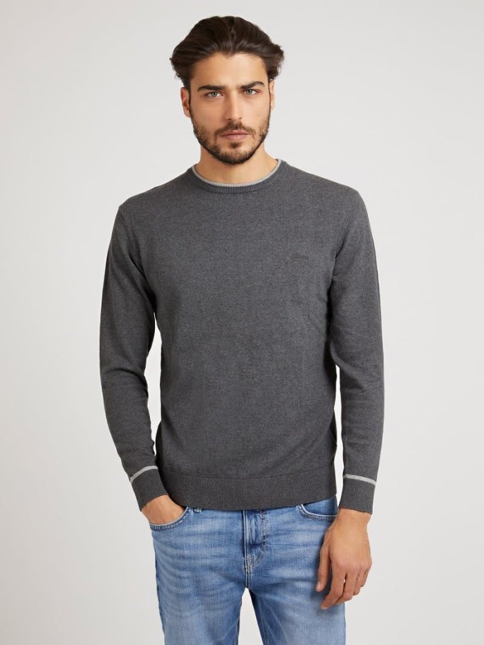 Guess Crew Neck Stretch Pamuklu Erkek Kazak Kahverengi | TR-370251