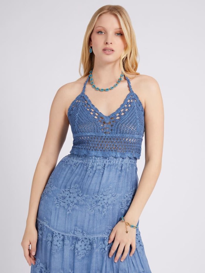 Guess Crochet Long Kadın Elbise Açık Mavi | TR-968771