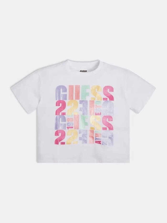 Guess Cropped Front Logo Print Çocuk Tişört Beyaz | TR-024092