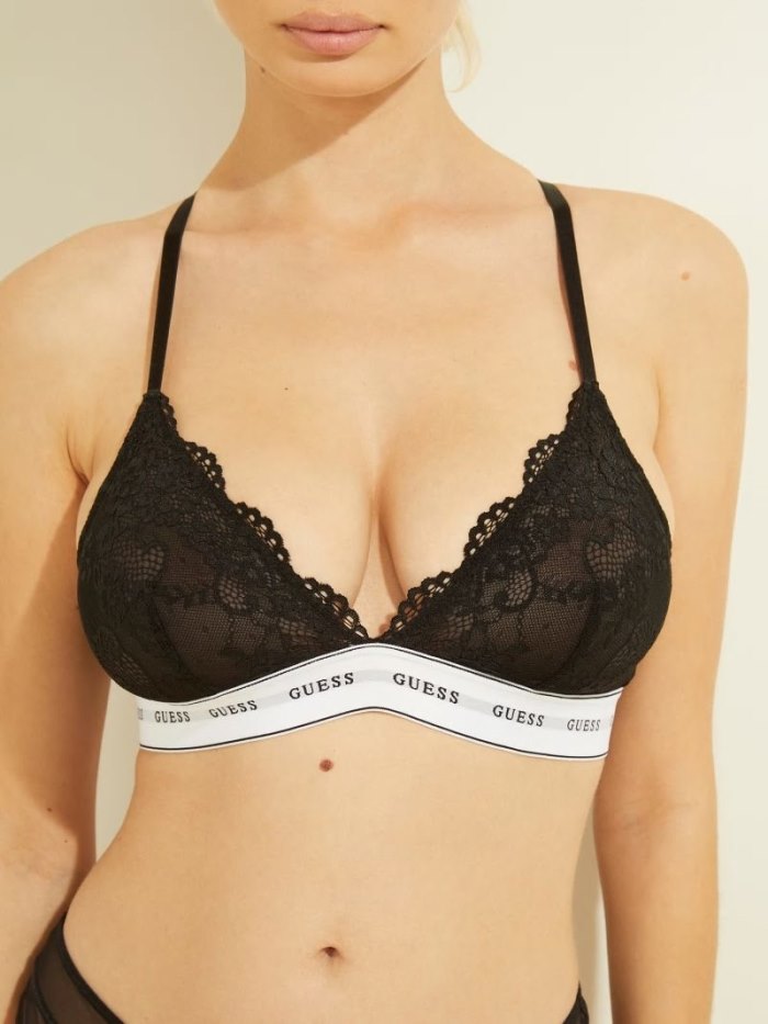 Guess Dantel Bra With Logo Band Kadın Sütyen Siyah | TR-289635