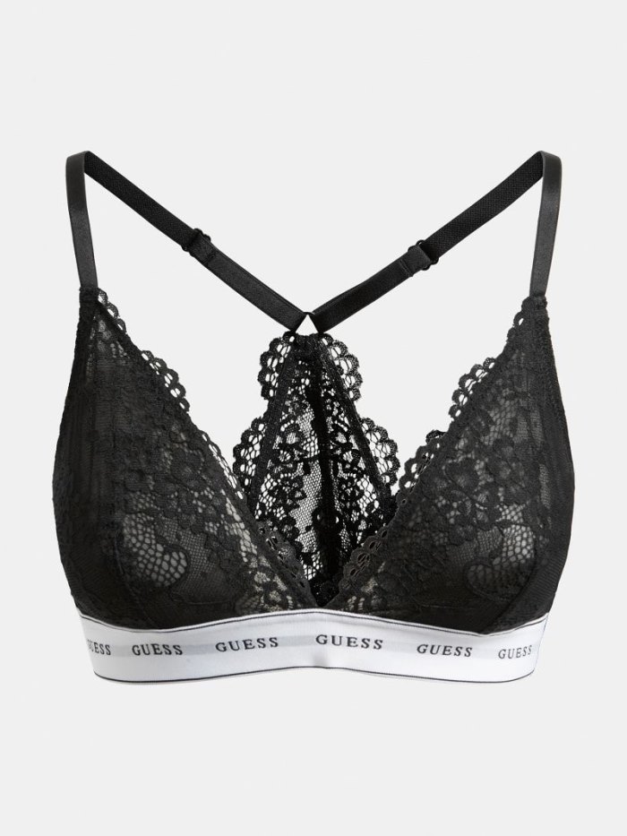 Guess Dantel Bra With Logo Band Kadın Sütyen Siyah | TR-289635