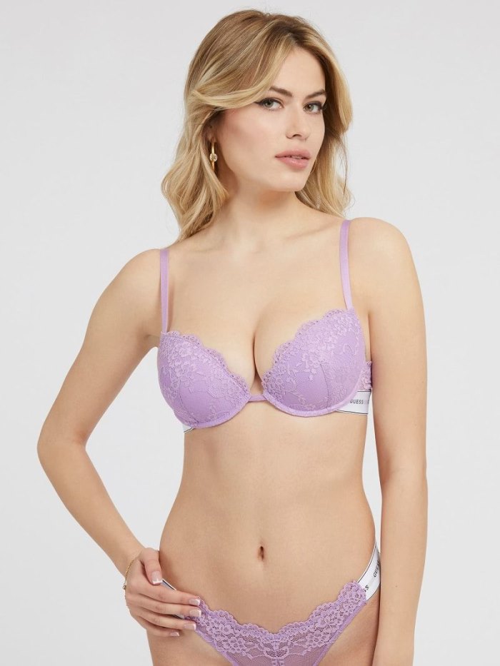 Guess Dantel Push Up Bra With Logo Band Kadın Sütyen Lilac | TR-734846