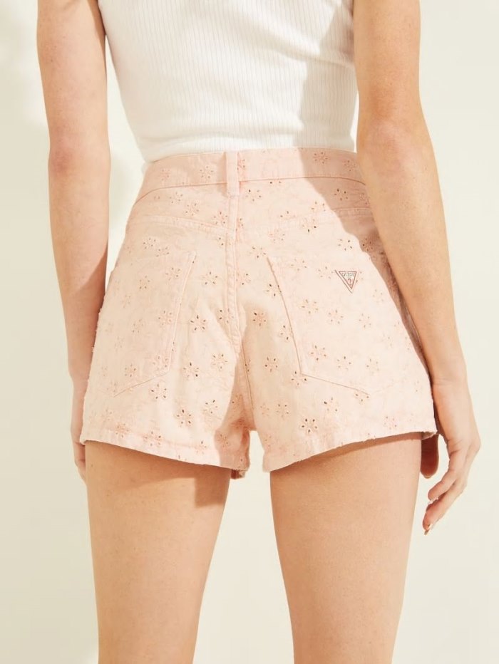 Guess Denim Eyelet Kadın Denim Shorts Pembe | TR-050399