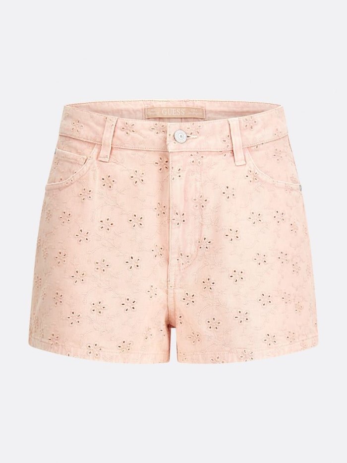 Guess Denim Eyelet Kadın Denim Shorts Pembe | TR-050399