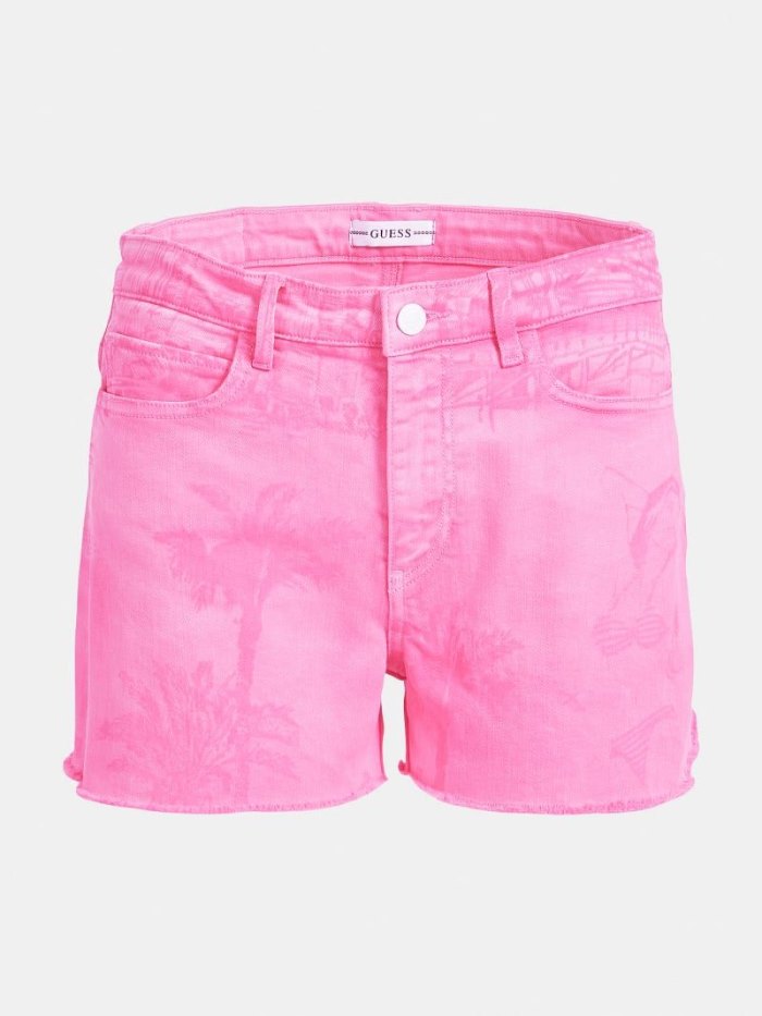 Guess Denim Printed Kadın Denim Shorts Pembe | TR-667024