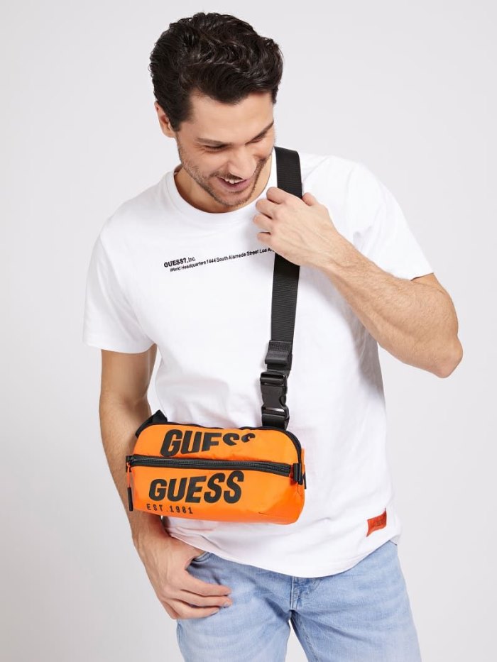 Guess Elvis Logo Lettering Erkek Bel Çantası Turuncu | TR-295266