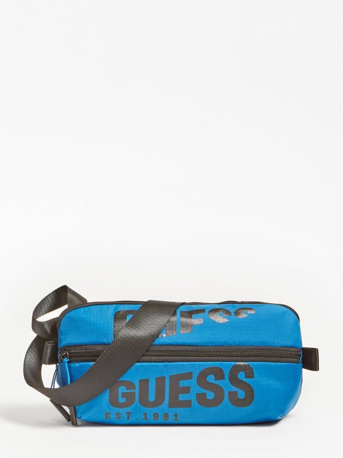 Guess Elvis Logo Lettering Erkek Bel Çantası Mavi | TR-877868