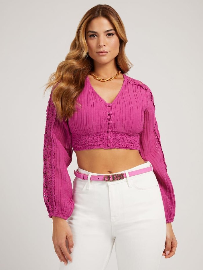 Guess Embroidered Crop Kadın Bluz Küpe Çiçeği | TR-693767