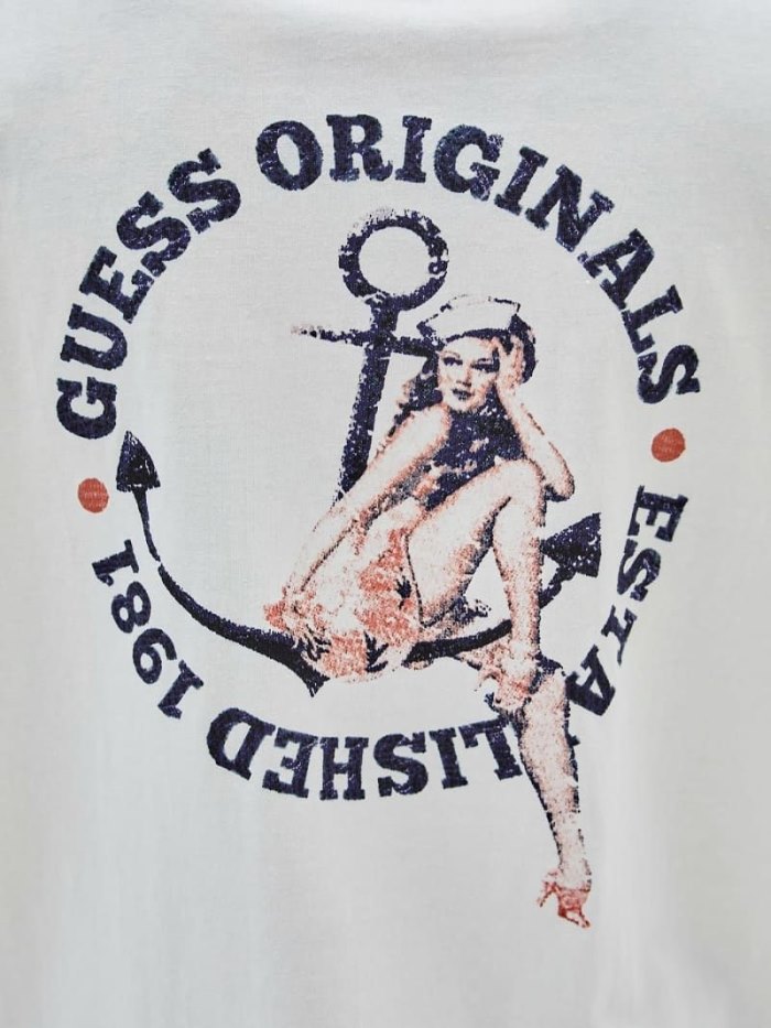 Guess Embroidered Logo Erkek Tişört Beyaz | TR-689132