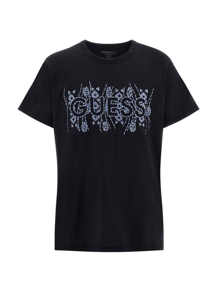 Guess Embroidered Logo Erkek Tişört Siyah | TR-235104