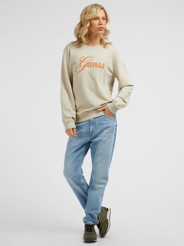 Guess Embroidered Logo Erkek Tişörtü Haki | TR-468097