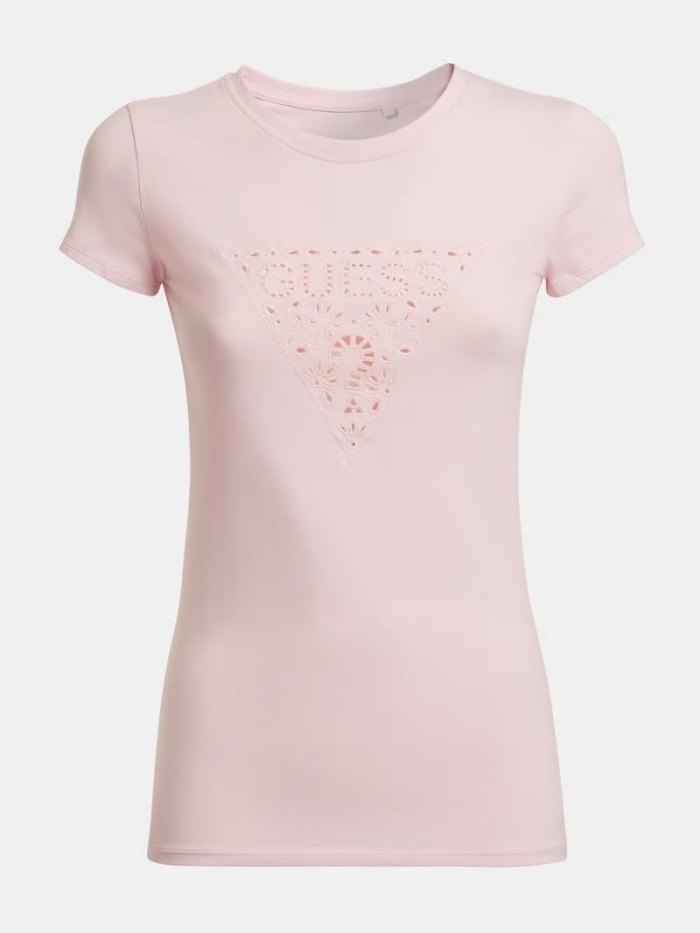 Guess Embroidered Logo Kadın Tişört Pembe | TR-775787