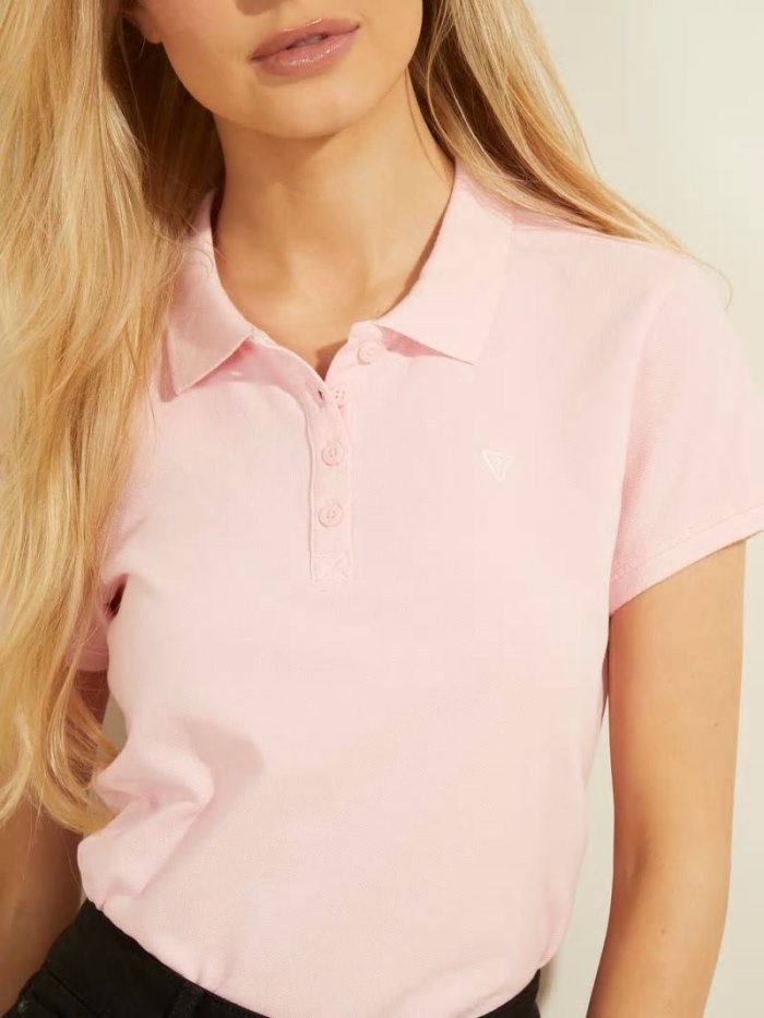 Guess Embroidered Logo Polo Kadın Polo Gömlek Açık Pembe | TR-650005