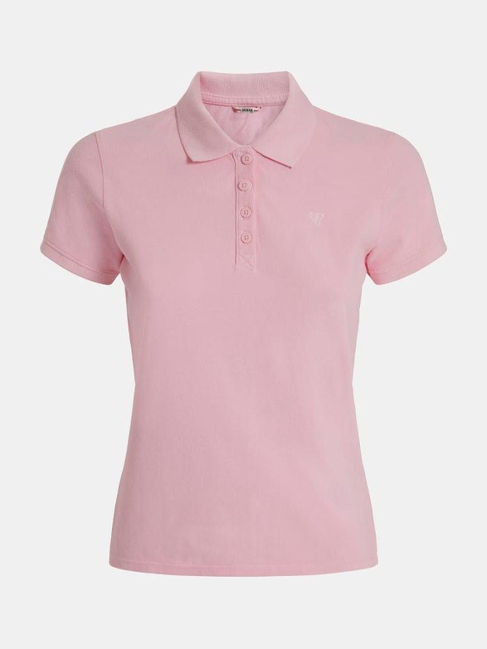 Guess Embroidered Logo Polo Kadın Polo Gömlek Açık Pembe | TR-650005