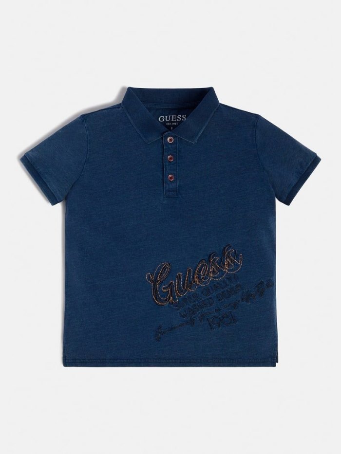 Guess Embroidered Logo Polo Çocuk Polo Gömlek Mavi | TR-607125