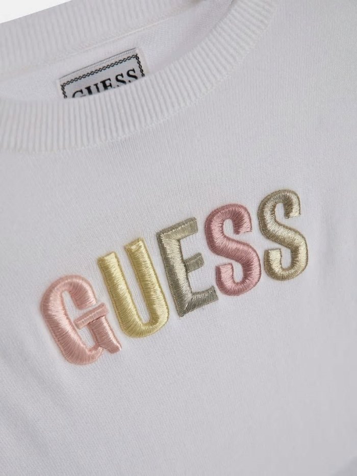 Guess Embroidered Logo Çocuk Kazak Beyaz | TR-896530