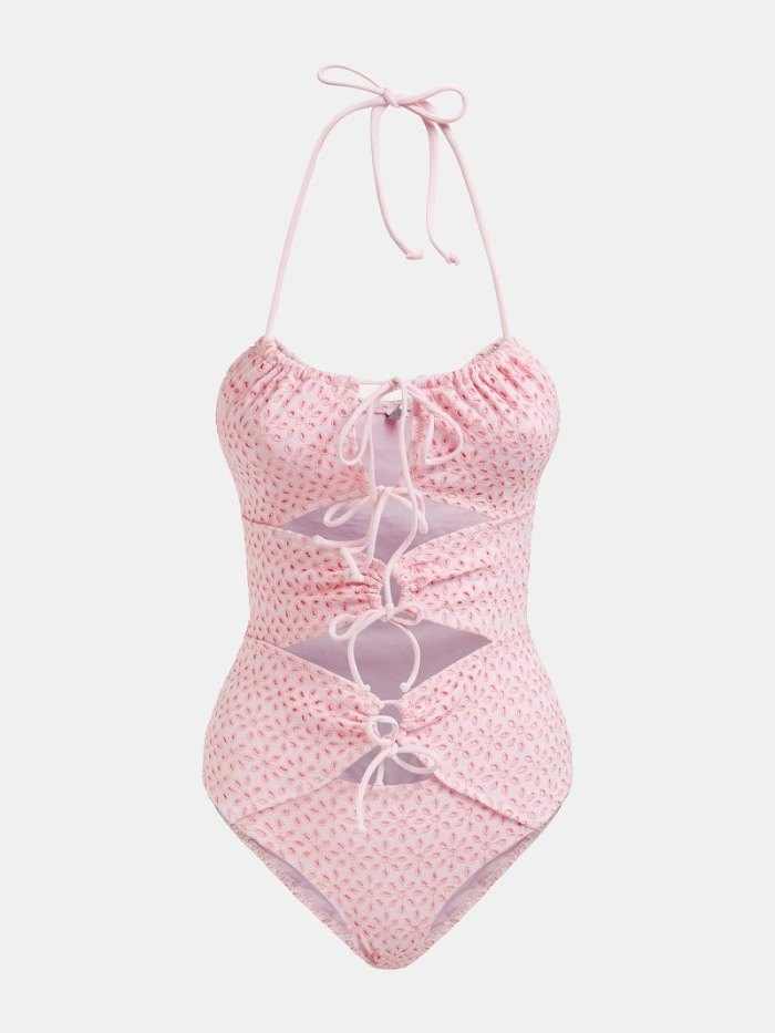 Guess Embroidery Dantel Up Kadın One Piece Swimsuits Pembe | TR-515918