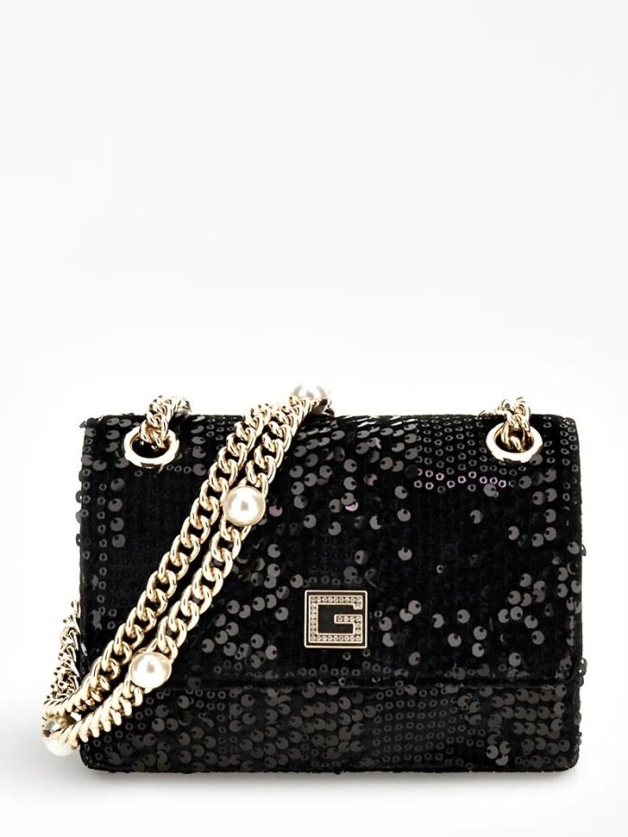 Guess Ever Sequin Mini Kadın Çapraz Askılı Çanta Siyah | 2YR2CSVQ