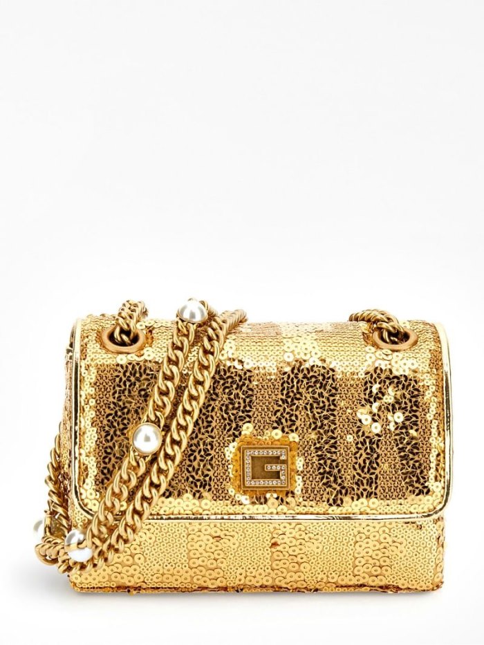 Guess Ever Sequin Mini Kadın Çapraz Askılı Çanta Altın | TR-570417