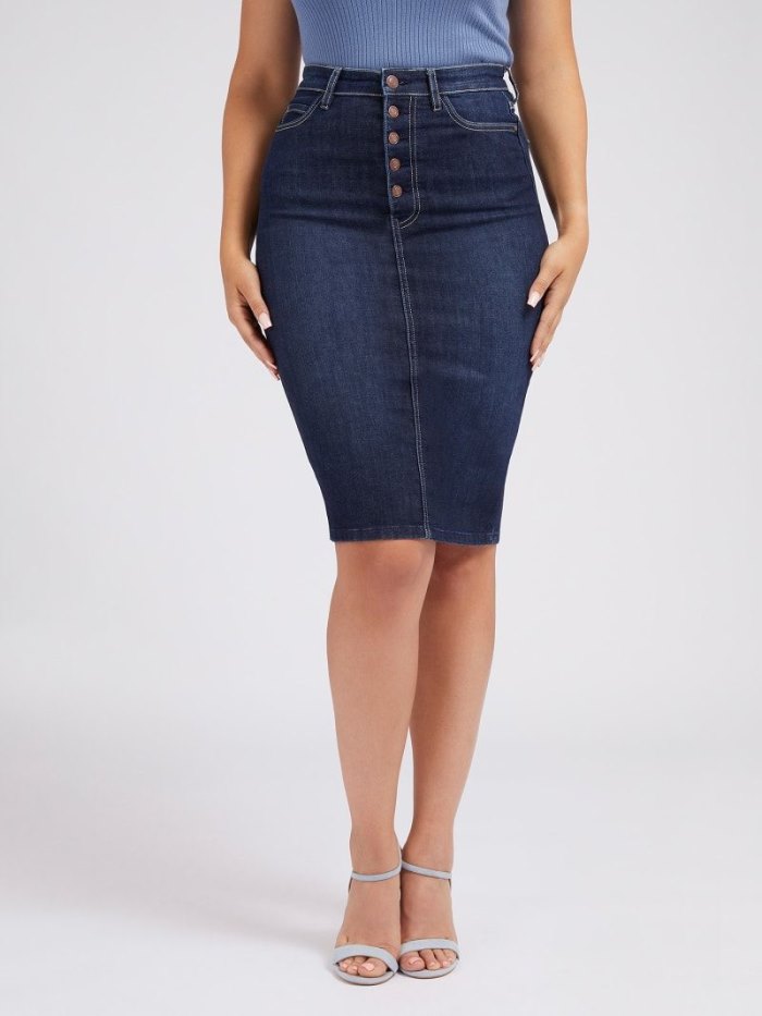 Guess Exposed Buttons Bodycon Kadın Denim Skirts Mavi | TR-900480