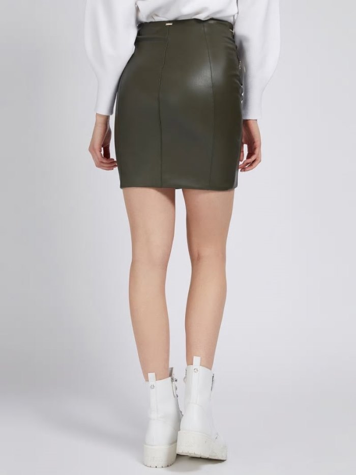 Guess Faux Deri Mini Skirt Zips Kadın Etek Yeşil | TR-886717