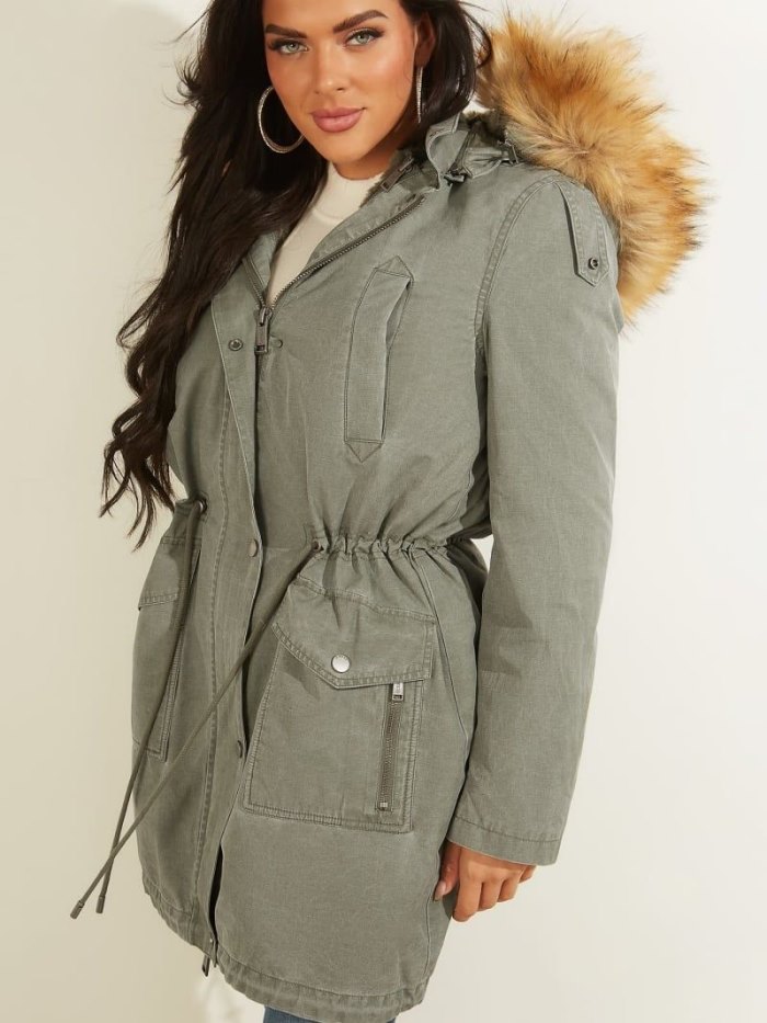 Guess Faux Fur Hood Kadın Parka Yeşil | TR-098836